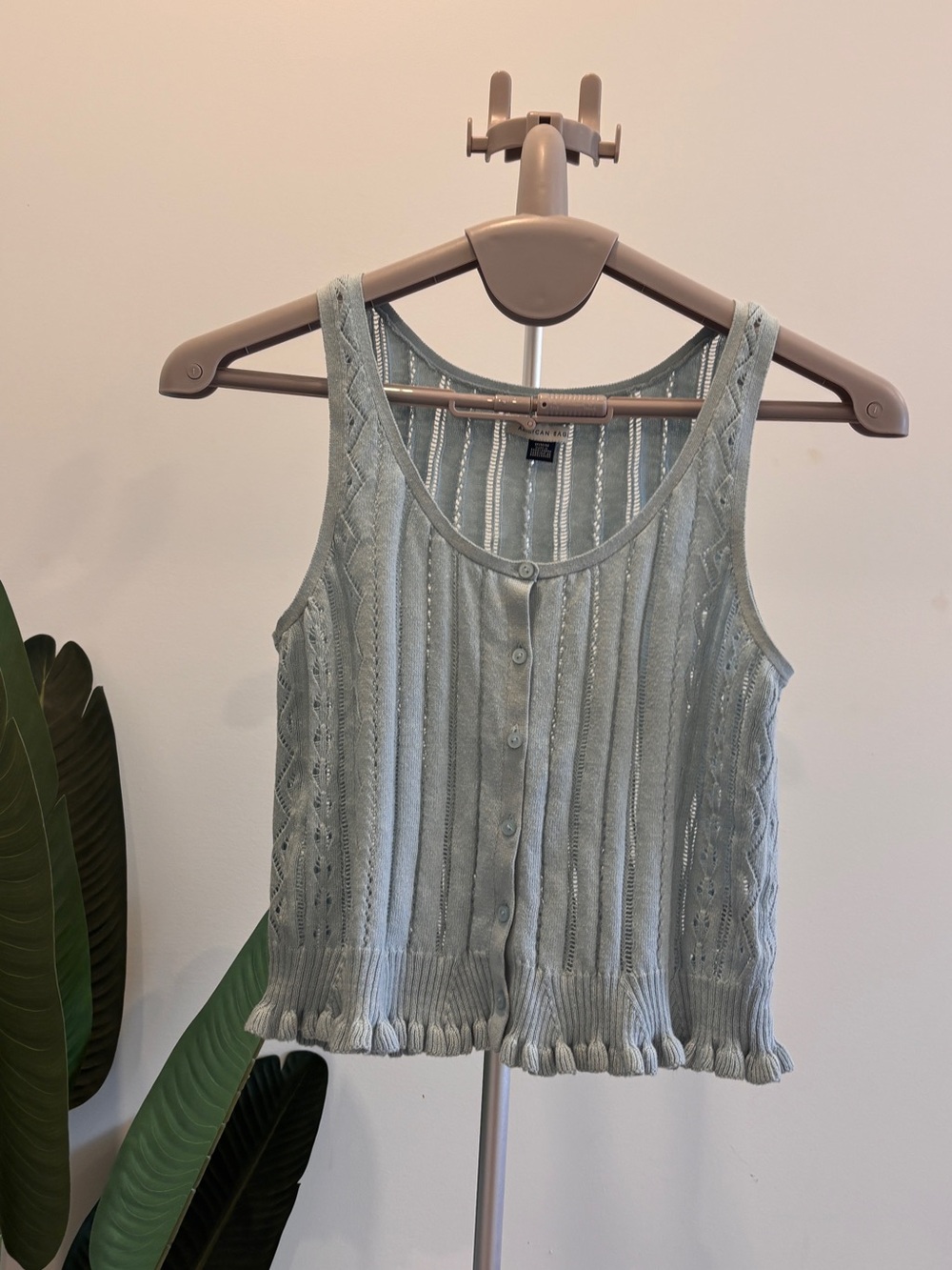 American Eagle Outfitters Light Mint Knit Button-Front Tank